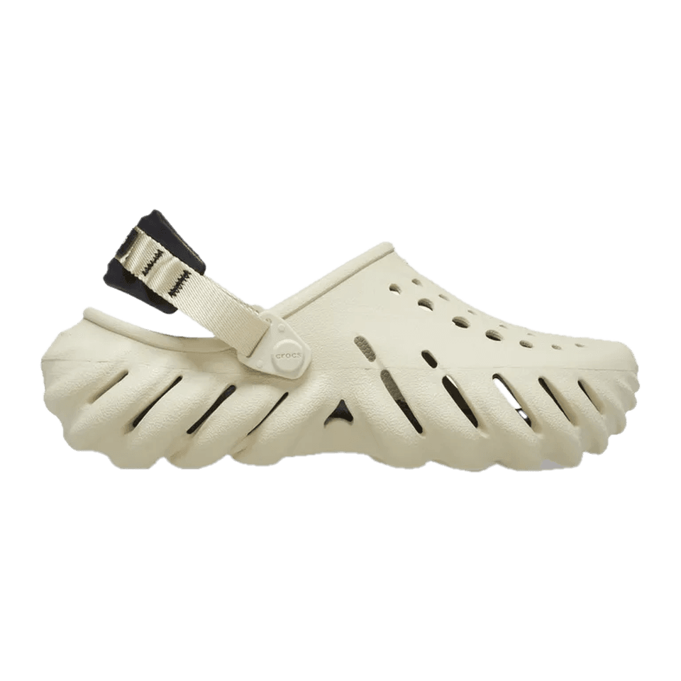 Bone and black Crocs Echo Clog in side profile