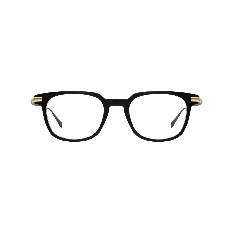 Black MASUNAGA ADAGIO eyeglasses with gold hinge accents