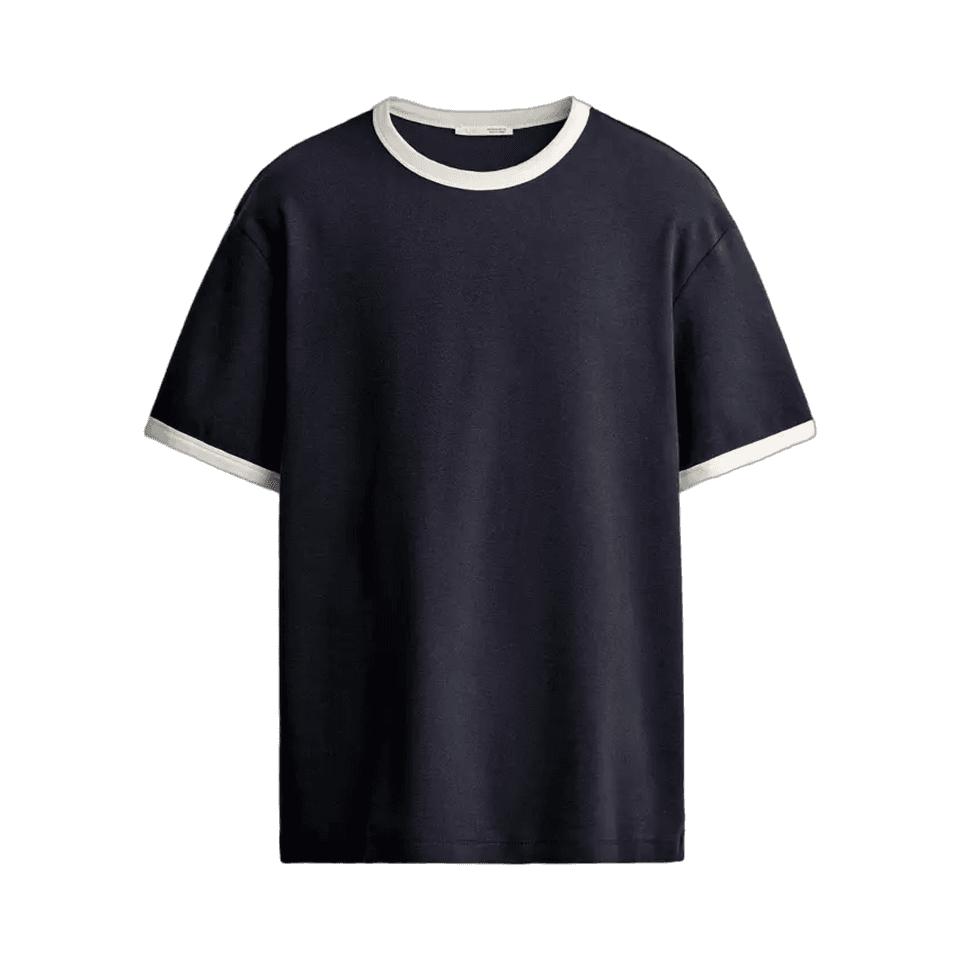 Navy blue Zara ringer T-shirt with contrast ribbed trims