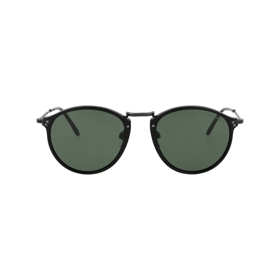 Round black Giorgio Armani sunglasses with dark green lenses