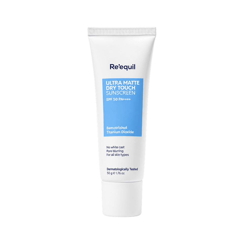 RE'EQUIL Ultra Matte Dry Touch Sunscreen tube, SPF 50 PA++++