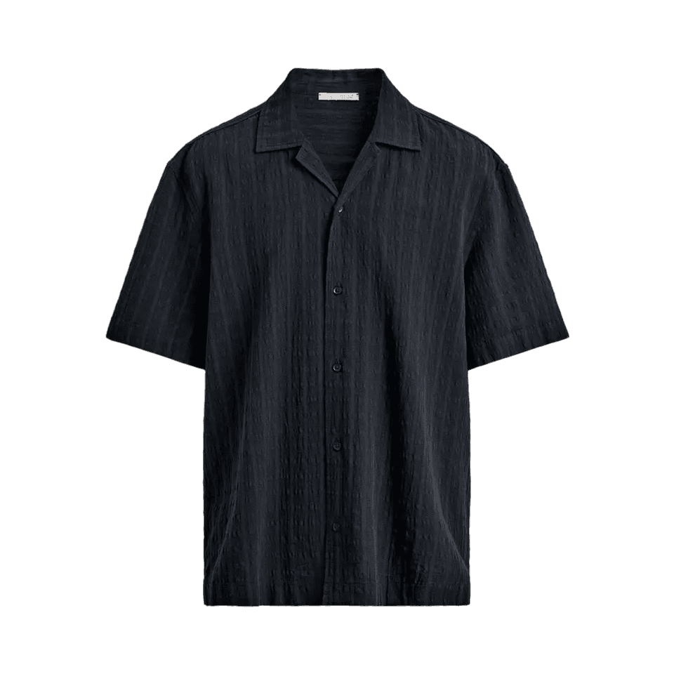 Charcoal grey Zara regular fit short-sleeved shirt with a textured finish and button front