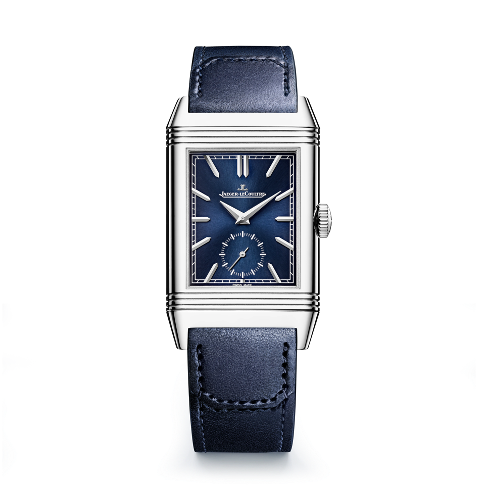 Jaeger-LeCoultre Reverso Tribute Duoface Small Seconds with a blue dial and blue leather strap