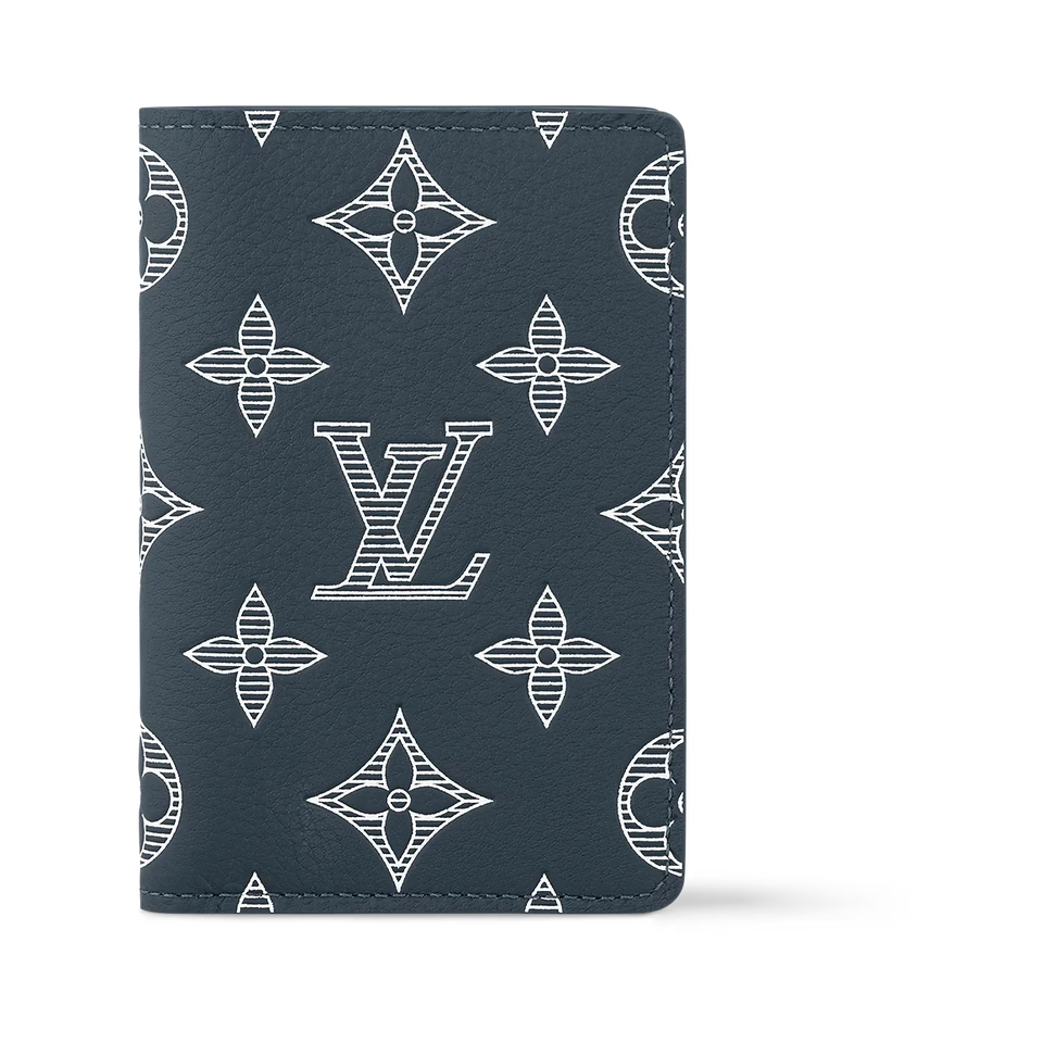 Louis Vuitton Pocket Organizer in dark blue leather with a white Monogram pattern