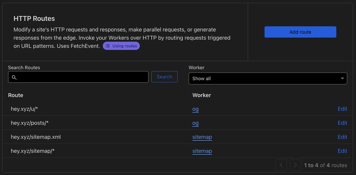 Cloudflare Worker route settings